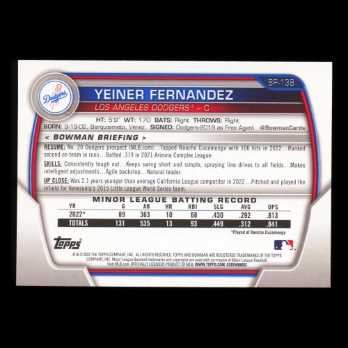 Yeiner Fernandez 2023 Bowman Prospects Dodgers