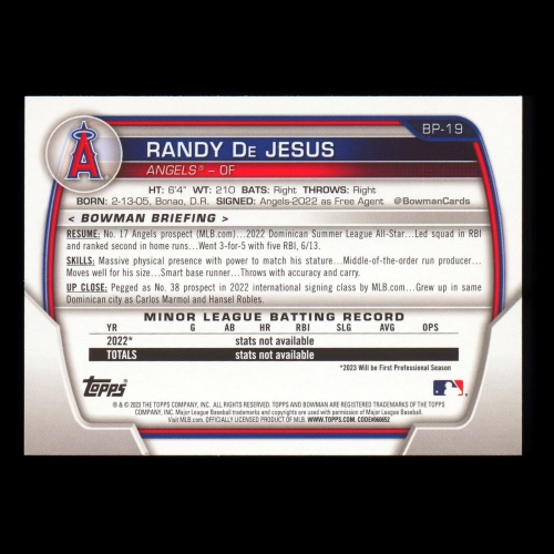 Randy De Jesus 2023 Bowman Prospects Angels