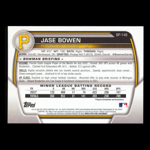 Jase Bowen 2023 Bowman Prospects Pirates