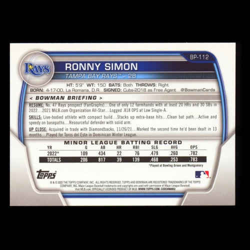 Ronny Simon 2023 Bowman Prospects Rays