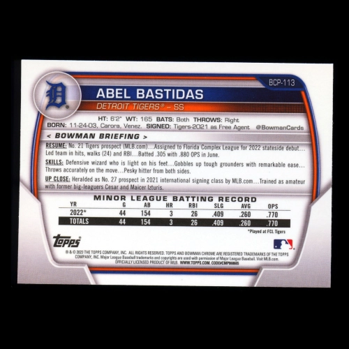 Abel Bastidas 2023 Bowman Chrome Prospects Tigers
