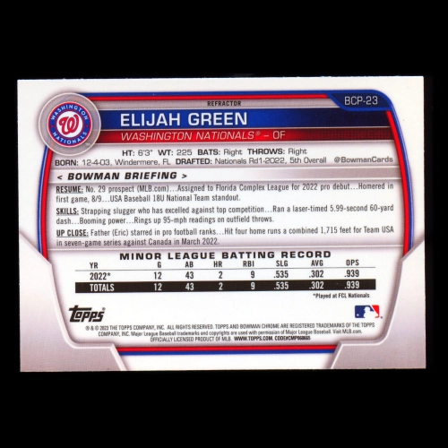 Elijah Green 2023 Bowman Chrome Prospects Lunar Glow Refractors Nationals