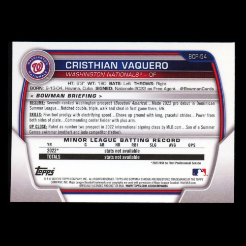 Cristhian Vaquero 2023 Bowman Chrome Prospects Nationals