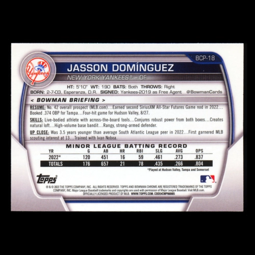 Jasson Dominguez 2023 Bowman Chrome Prospects Yankees