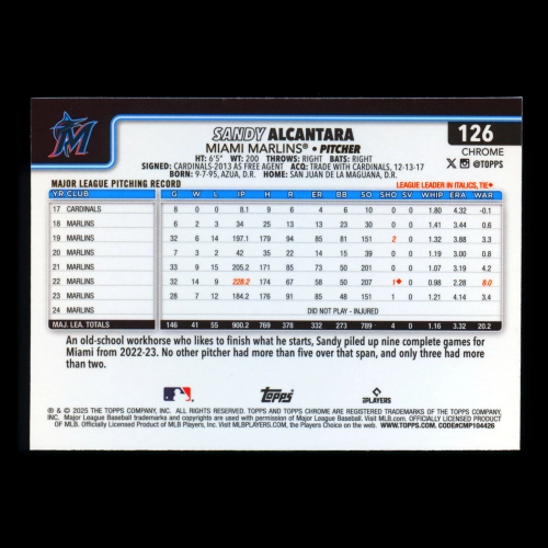 Sandy Alcantara 2025 Topps Chrome Logofractor Dodgers