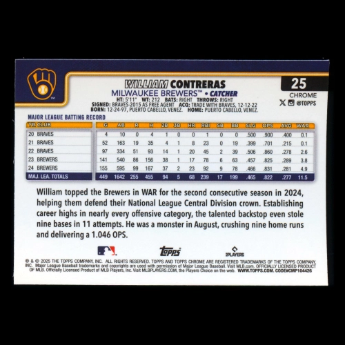 William Contreras 2025 Topps Chrome Logofractor Brewers