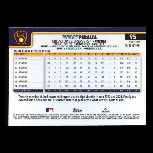Freddy Peralta 2025 Topps Chrome Logofractor Brewers
