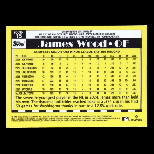 James Wood RC 2025 Topps Chrome Logofractor '90 Topps Rookie Nationals