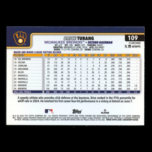 Brice Turang 2025 Topps Chrome Brewers