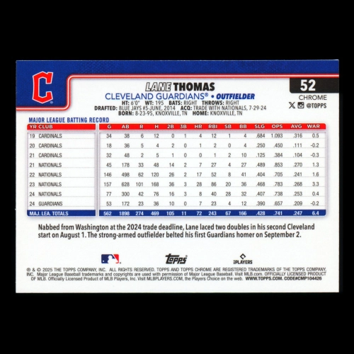 Lane Thomas 2025 Topps Chrome Guardians