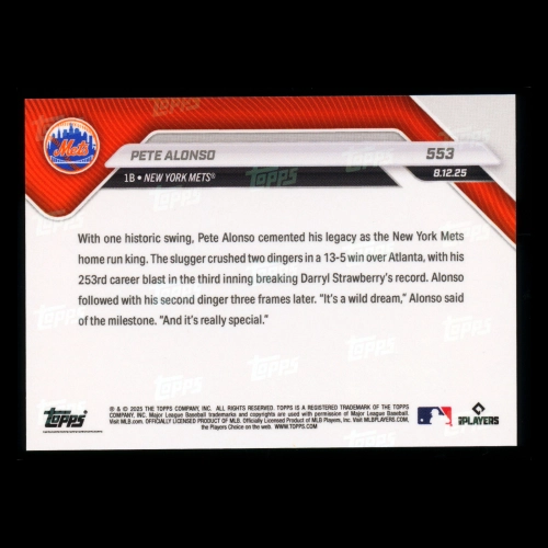 Pete Alonso 2025 Topps Now New Mets HR King After 253rd Longball | 553 (18)