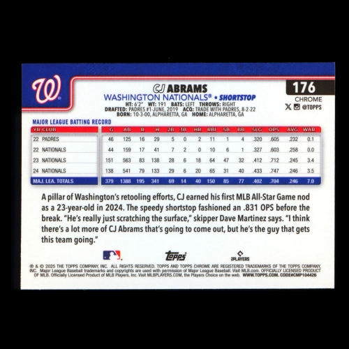 CJ Abrams 2025 Topps Chrome Nationals