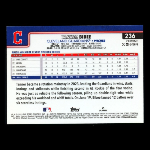 Tanner Bibee 2025 Topps Chrome Guardians