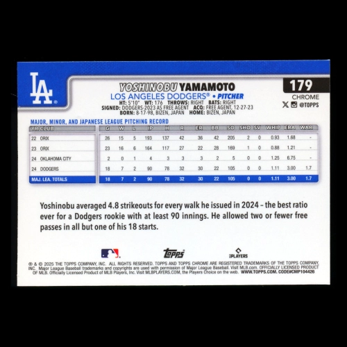 Yoshinobu Yamamoto 2025 Topps Chrome Dodgers