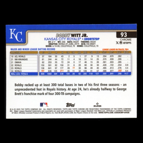 Bobby Witt Jr. 2025 Topps Chrome Royals