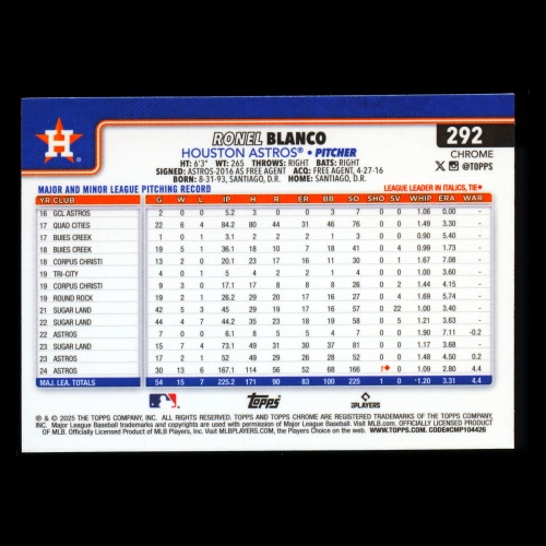 Ronel Blanco 2025 Topps Chrome Astros