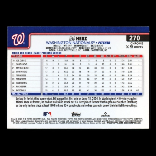 DJ Herz RC 2025 Topps Chrome Rookie Nationals
