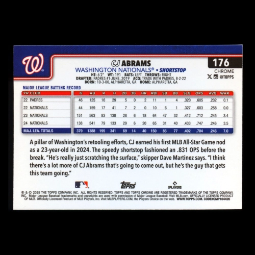 CJ Abrams 2025 Topps Chrome Logofractor Nationals