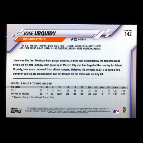 Jose Urquidy RC 2020 Topps Chrome Rookie Astros