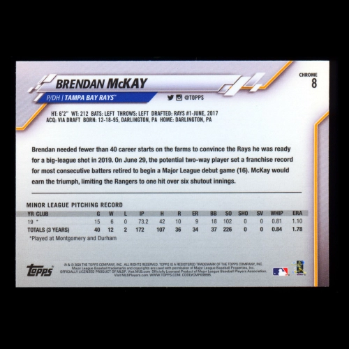 Brendan McKay RC 2020 Topps Chrome Rookie Rays