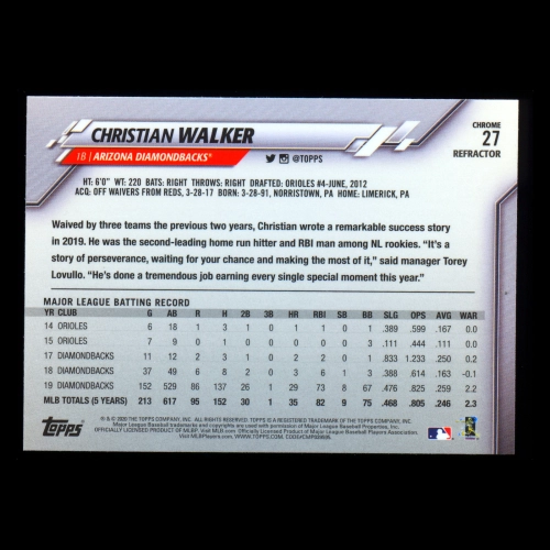 Christian Walker 2020 Topps Chrome Sepia Refractors Diamondbacks