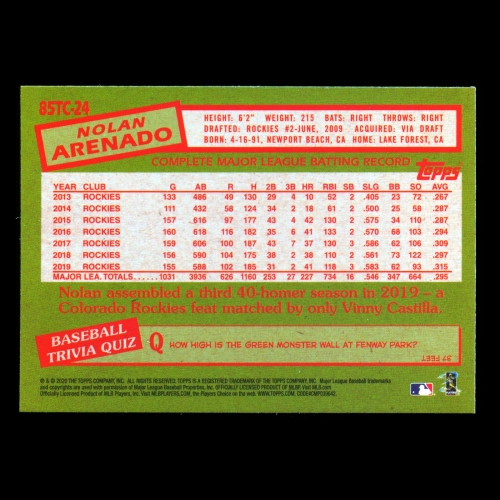 Nolan Arenado 2020 Topps Chrome '85 Topps Rockies