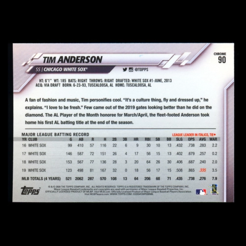 Tim Anderson 2020 Topps Chrome White Sox