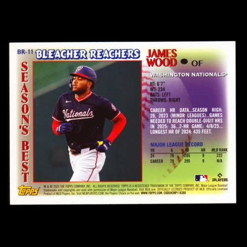 James Wood RC 2025 Topps Update Bleacher Reachers Rookie Nationals