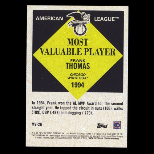 Frank Thomas 2025 Topps Update Most Valuable White Sox