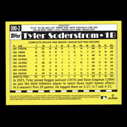 Tyler Soderstrom 2025 Topps Update '90 Topps Athletics
