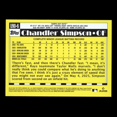 Chandler Simpson RC 2025 Topps Update '90 Topps Rookie Rays