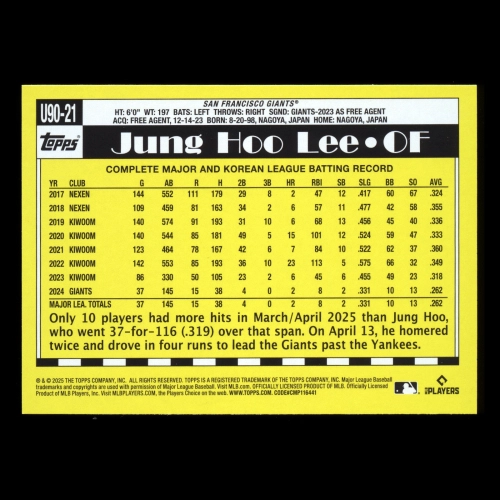 Jung Hoo Lee 2025 Topps Update '90 Topps Giants