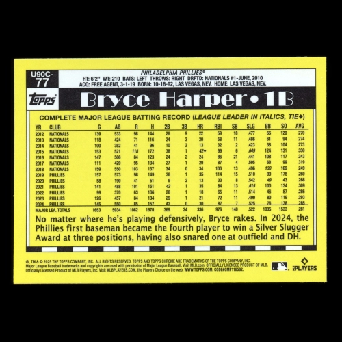 Bryce Harper 2025 Topps Update '90 Topps Silver Pack Chrome Phillies