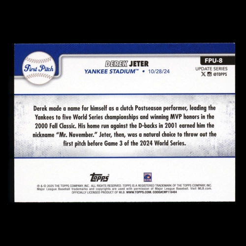 Derek Jeter 2025 Topps Update First Pitch Yankees