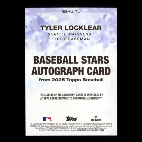 Tyler Locklear RC 2025 Topps Update Baseball Stars Autographs Rookie Mariners