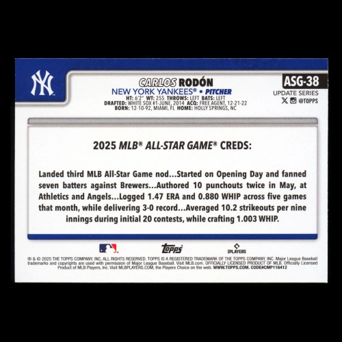 Carlos Rodn 2025 Topps Update All-Star Game Yankees