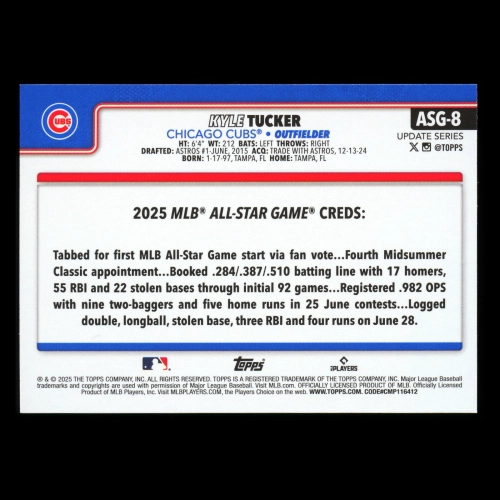 Kyle Tucker 2025 Topps Update All-Star Game Cubs