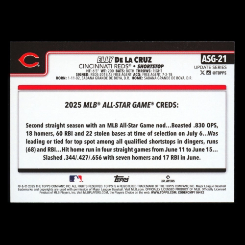Elly De La Cruz 2025 Topps Update All-Star Game Reds