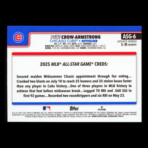 Pete Crow-Armstrong 2025 Topps Update All-Star Game Cubs