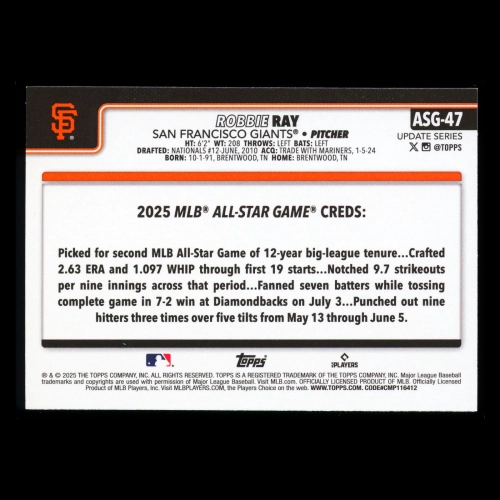 Robbie Ray 2025 Topps Update All-Star Game Giants