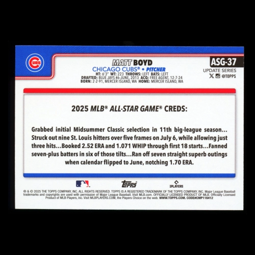 Matt Boyd 2025 Topps Update All-Star Game Cubs