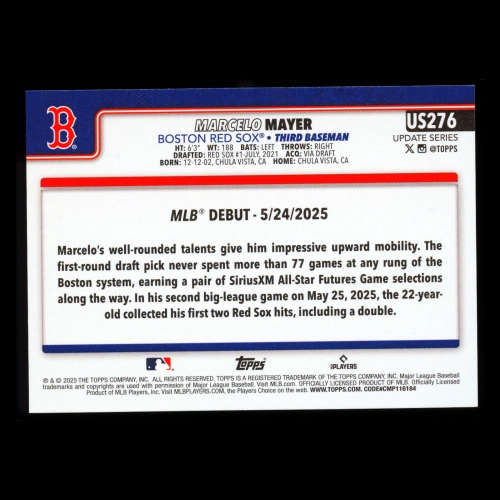 Marcelo Mayer 2025 Topps Update Rookie Debut Red Sox