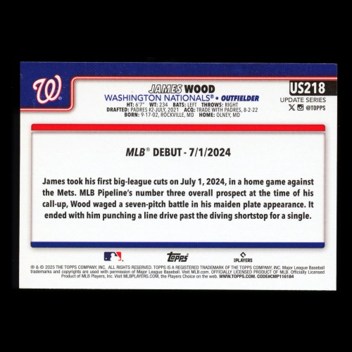 James Wood 2025 Topps Update Rookie Debut Nationals