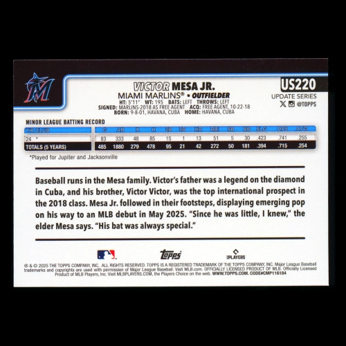 Victor MESA JR. RC 2025 Topps Update Rookie Marlins
