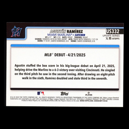 Agustn Ramrez 2025 Topps Update Rookie Debut Marlins