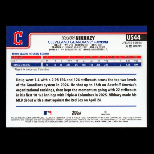 Doug Nikhazy RC 2025 Topps Update Rookie Guardians