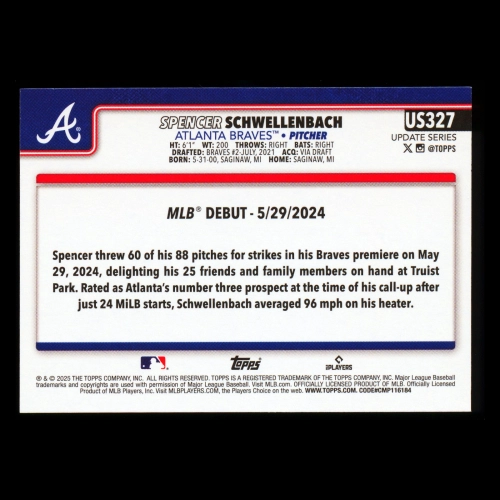 Spencer Schwellenbach 2025 Topps Update Rookie Debut Braves