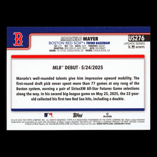 Marcelo Mayer 2025 Topps Update Rookie Debut Red Sox