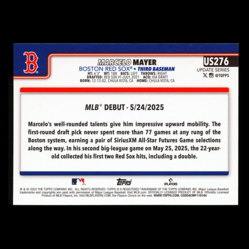 Marcelo Mayer 2025 Topps Update Rookie Debut Red Sox