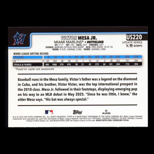 Victor MESA JR. RC 2025 Topps Update Rookie Marlins